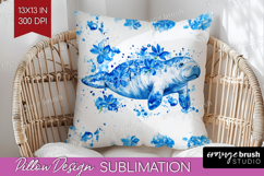 Manatee Floral Pillow Sublimation Blue Flowers Pillow Cover Product Image 1