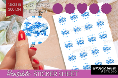 Manatee Floral Round Sticker Blue Flowers Printable Sticker Product Image 1