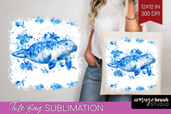 Manatee Floral Tote Bag Blue Flowers Tote Bag PNG Product Image 1