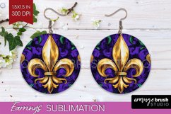 Mardi Gras Round Earrings - Carnival PNG Sublimation Product Image 1