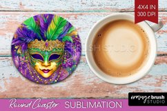 Mardi Gras Round Coaster - Carnival Coaster PNG Sublimation Product Image 1