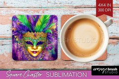 Mardi Gras Square Coaster - Carnival Coaster PNG Sublimation Product Image 1