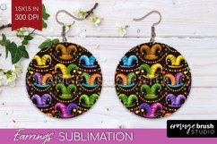 Mardi Gras Round Earrings - Carnival PNG Sublimation Product Image 1