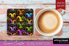 Mardi Gras Square Coaster - Carnival Coaster PNG Sublimation Product Image 1