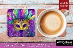 Mardi Gras Square Coaster - Carnival Coaster PNG Sublimation Product Image 1