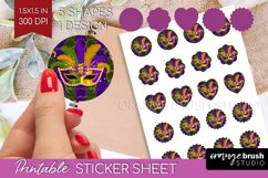 Mardi Gras Round Sticker - Carnival Printable Sticker Sheet Product Image 1