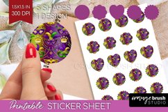 Mardi Gras Round Sticker - Carnival Printable Sticker Sheet Product Image 1