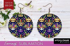 Mardi Gras Round Earrings - Carnival PNG Sublimation Product Image 1