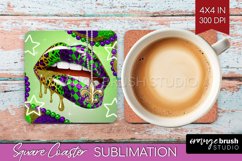 Mardi Gras Square Coaster - Carnival Coaster PNG Sublimation Product Image 1