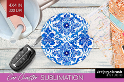 Mediterranean Car Coaster - Italian Tile Coaster PNG Product Image 1