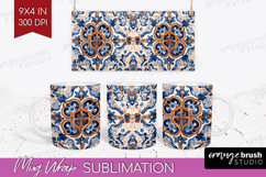 Mediterranean Mug Wrap - Italian Tile Mug PNG Sublimation Product Image 1