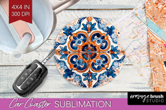 Mediterranean Car Coaster - Italian Tile Coaster PNG Product Image 1