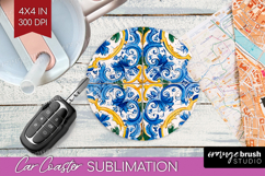 Mediterranean Car Coaster - Italian Tile Coaster PNG Product Image 1