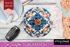 Mediterranean Car Coaster - Italian Tile Coaster PNG Product Image 1