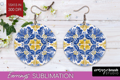 Mediterranean Round Earrings - Italian Tile PNG Sublimation Product Image 1
