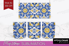 Mediterranean Mug Wrap - Italian Tile Mug PNG Sublimation Product Image 1