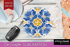Mediterranean Car Coaster - Italian Tile Coaster PNG Product Image 1