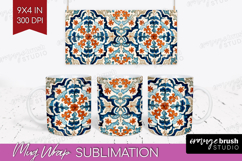 Mediterranean Mug Wrap - Italian Tile Mug PNG Sublimation Product Image 1