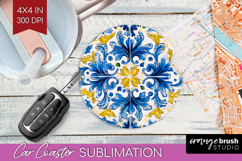 Mediterranean Car Coaster - Italian Tile Coaster PNG Product Image 1