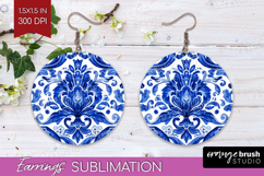 Mediterranean Round Earrings - Italian Tile PNG Sublimation Product Image 1