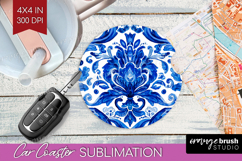 Mediterranean Car Coaster - Italian Tile Coaster PNG Product Image 1