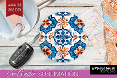 Mediterranean Car Coaster - Italian Tile Coaster PNG Product Image 1