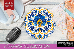 Mediterranean Car Coaster - Italian Tile Coaster PNG Product Image 1