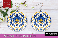 Mediterranean Round Earrings - Italian Tile PNG Sublimation Product Image 1
