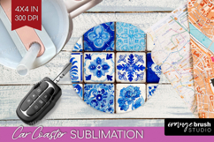 Mediterranean Car Coaster - Italian Tile Coaster PNG Product Image 1