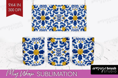 Mediterranean Mug Wrap - Italian Tile Mug PNG Sublimation Product Image 1