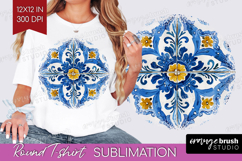 Mediterranean Round Tshirt Background - Italian Tile PNG Product Image 1
