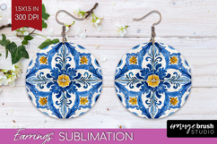 Mediterranean Round Earrings - Italian Tile PNG Sublimation Product Image 1