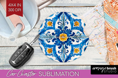 Mediterranean Car Coaster - Italian Tile Coaster PNG Product Image 1