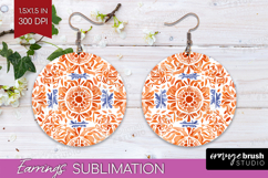 Mediterranean Round Earrings - Italian Tile PNG Sublimation Product Image 1