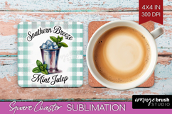Mint Julep Cocktail Square Coaster Summer Drink Coaster PNG Product Image 1