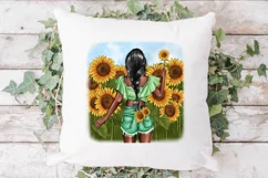 Clipart Sunflowers, Fashionable Girl with Sunflowers. Product Image 3