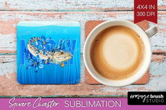 Moray Floral Square Coaster Sea Blue Coaster PNG Sublimation Product Image 1