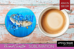 Moray Floral Round Coaster Sea Blue Coaster PNG Sublimation Product Image 1