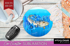 Moray Floral Car Coaster Sea Blue Coaster PNG Sublimation Product Image 1