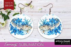 Moray Floral Round Earrings Blue Flowers PNG Sublimation Product Image 1