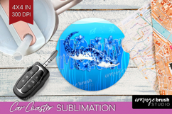Moray Floral Car Coaster Sea Blue Coaster PNG Sublimation Product Image 1
