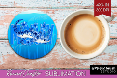 Moray Floral Round Coaster Sea Blue Coaster PNG Sublimation Product Image 1