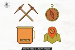 1-Mountain-Camping-Flat-Icons-preview-enamel-mug-on-wooden-background