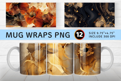 Luxury Gold Alcohol Ink Flowers Mug Wrap Sublimation Designs Product Image 1