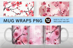 Watercolor Plum Blossom mug wrap sublimation Designs Product Image 1