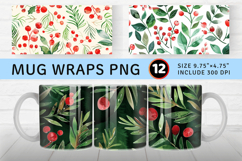 Red Green Watercolor Christmas Mug Wrap Sublimation Designs Product Image 1