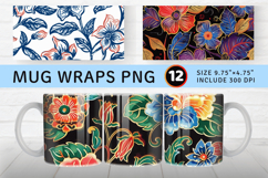 Batik Fabric Flowers Printable Mug Wrap Sublimation Designs Product Image 1