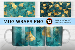 Teal and Gold Ginkgo Mug Wrap Sublimation Designs Product Image 1
