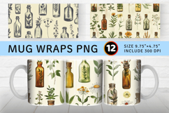 Vintage Botanical Herbs Bottles Mug Wrap Sublimation Designs Product Image 1