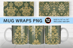 Muted Green and Gold Damask Mug Wrap Sublimation Designs Product Image 1